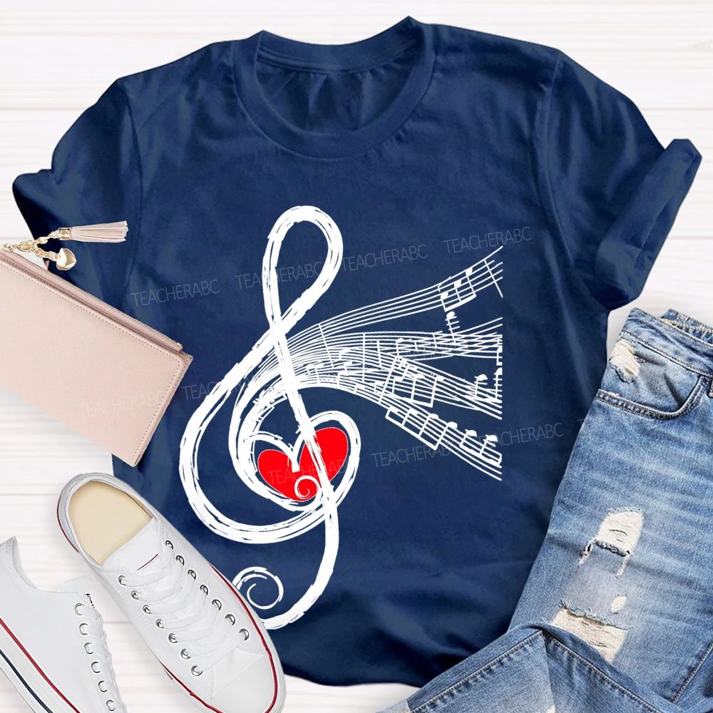 Musical Notes Heart Graphic  Teacher T-shirt