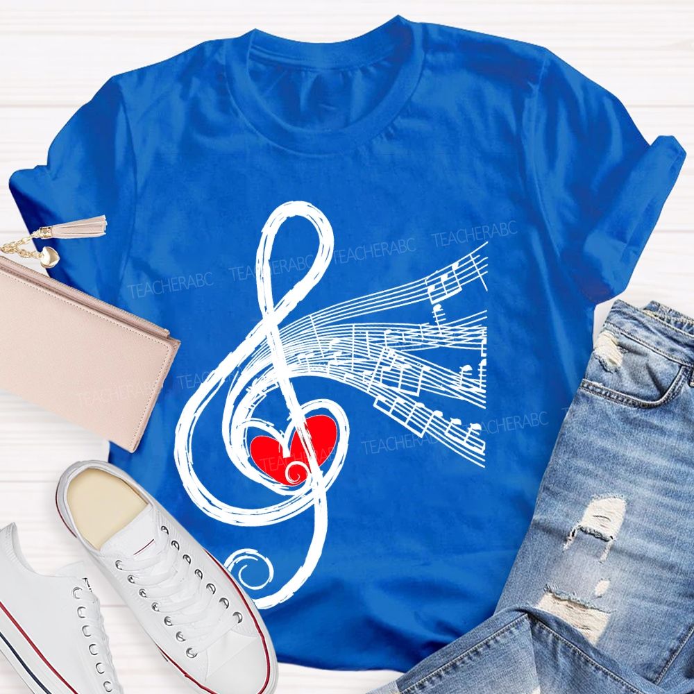 Musical Notes Heart Graphic  Teacher T-shirt