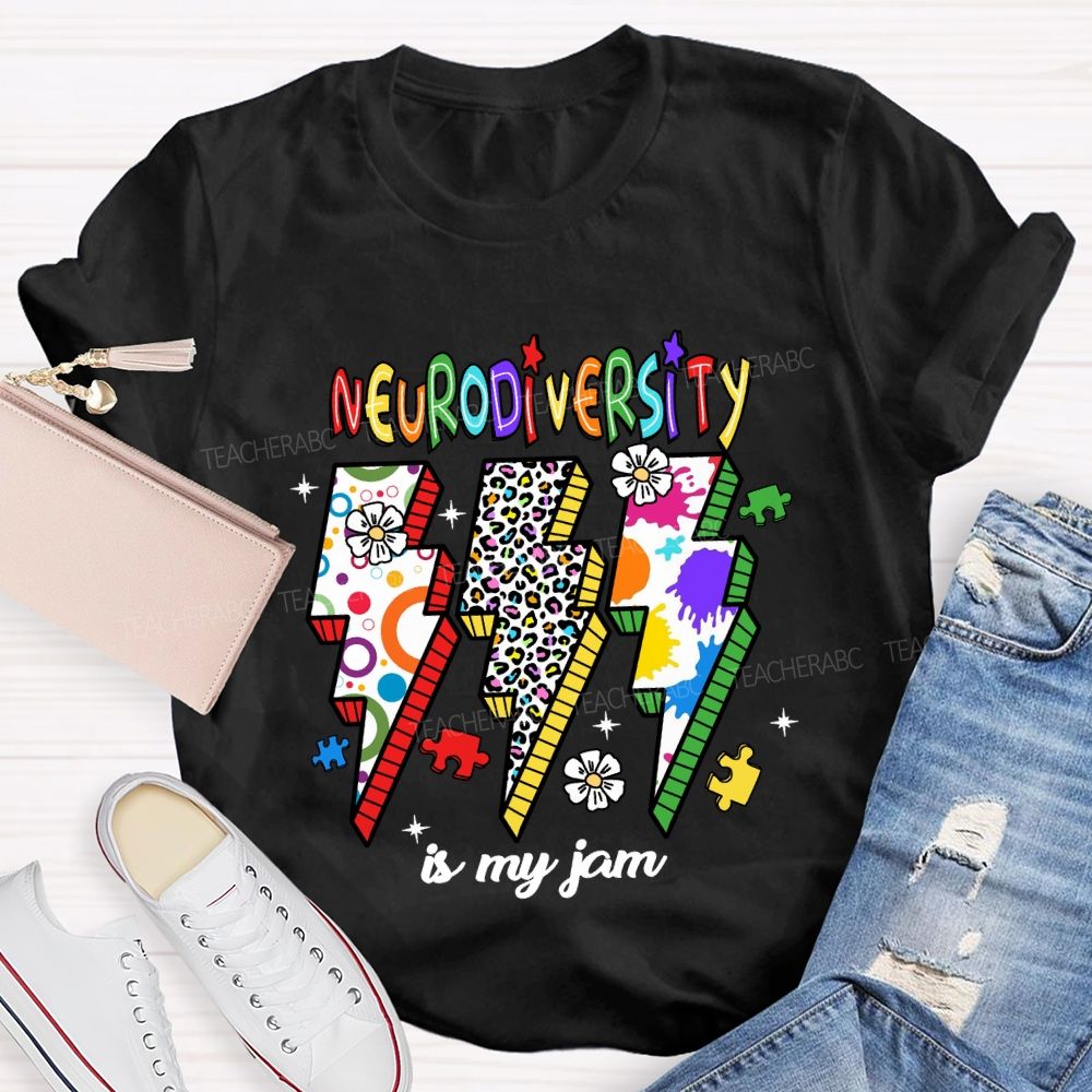 Neurodiversity Is My Jam Leopard Flower Teacher T-Shirt