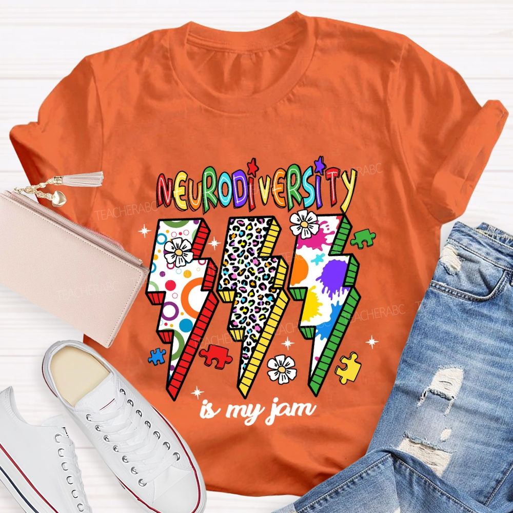 Neurodiversity Is My Jam Leopard Flower Teacher T-Shirt