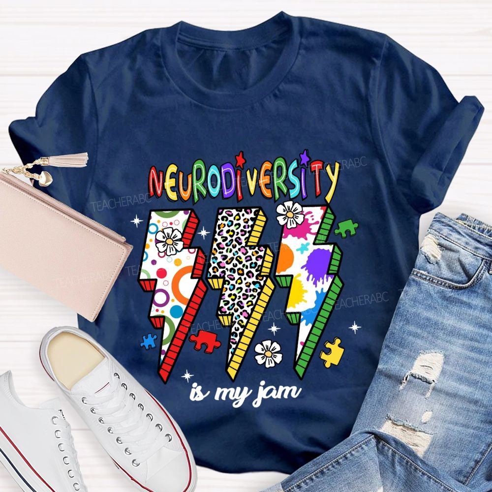 Neurodiversity Is My Jam Leopard Flower Teacher T-Shirt