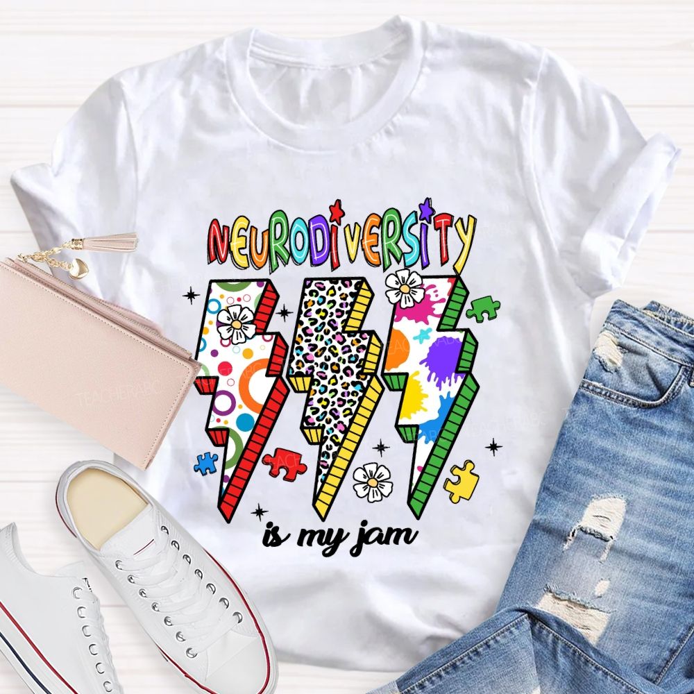 Neurodiversity Is My Jam Leopard Flower Teacher T-Shirt