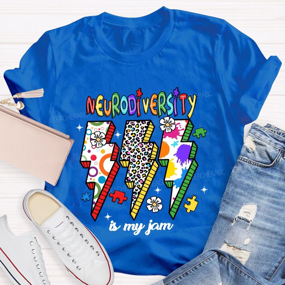 Neurodiversity Is My Jam Leopard Flower Teacher T-Shirt