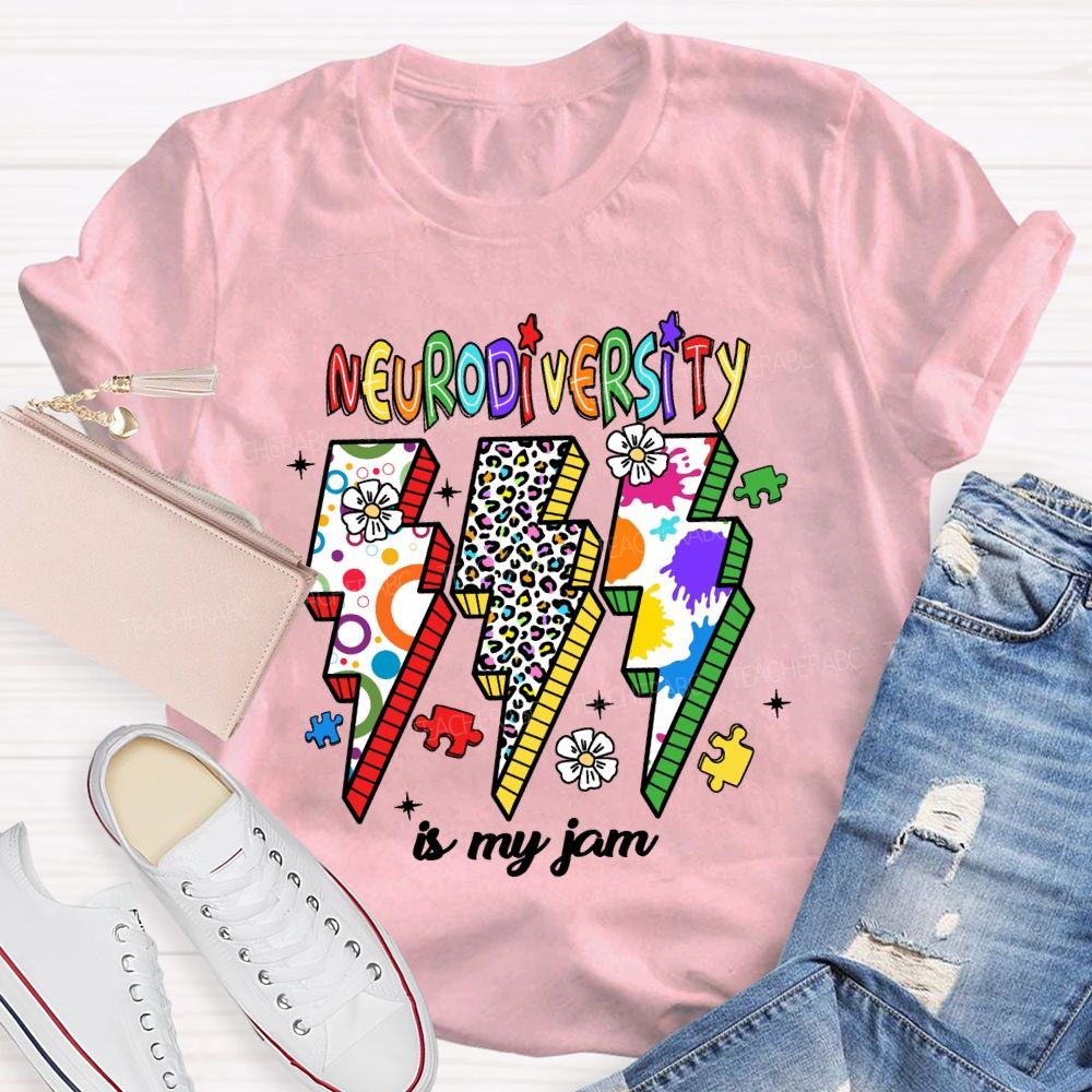 Neurodiversity Is My Jam Leopard Flower Teacher T-Shirt