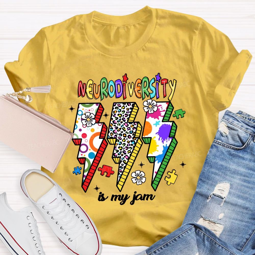 Neurodiversity Is My Jam Leopard Flower Teacher T-Shirt