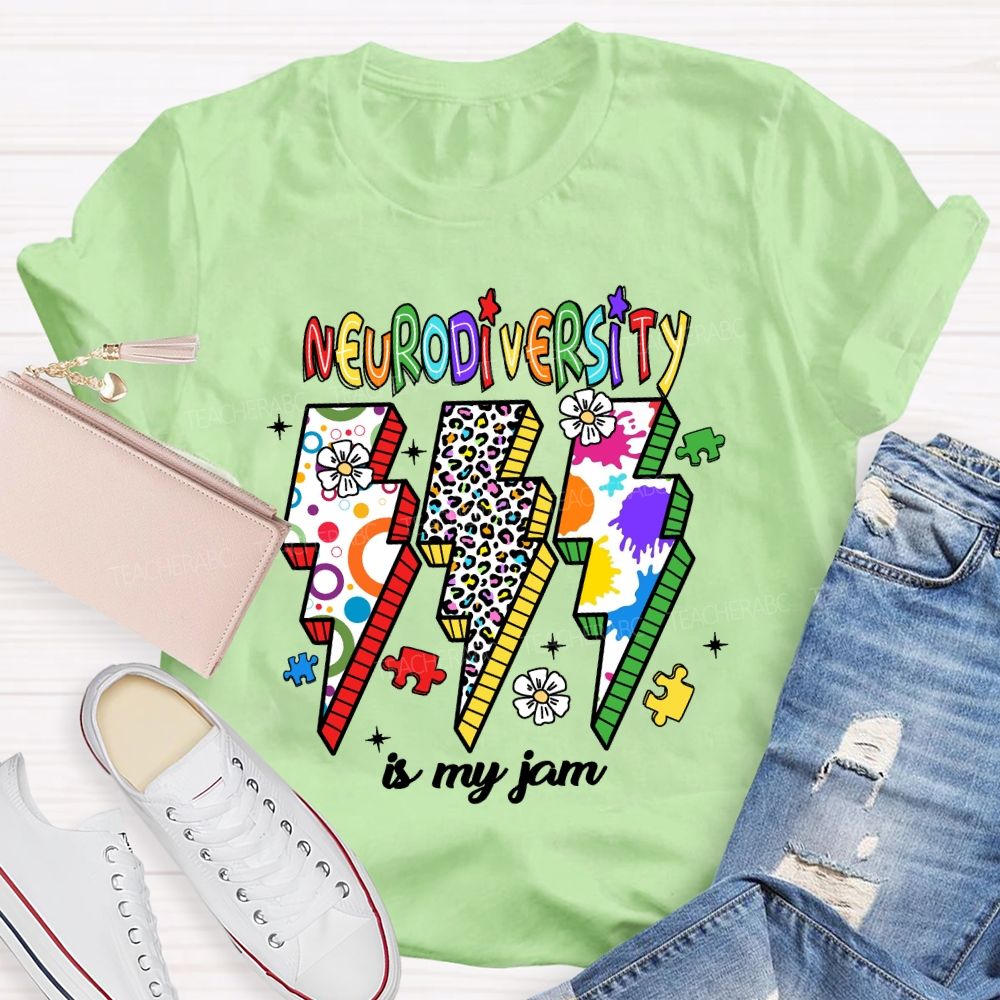 Neurodiversity Is My Jam Leopard Flower Teacher T-Shirt