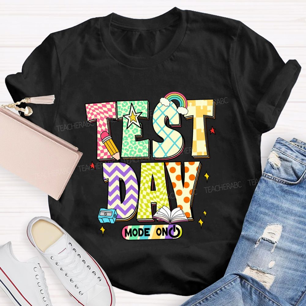 Test Day Mode On Plaid Print Teacher T-shirt