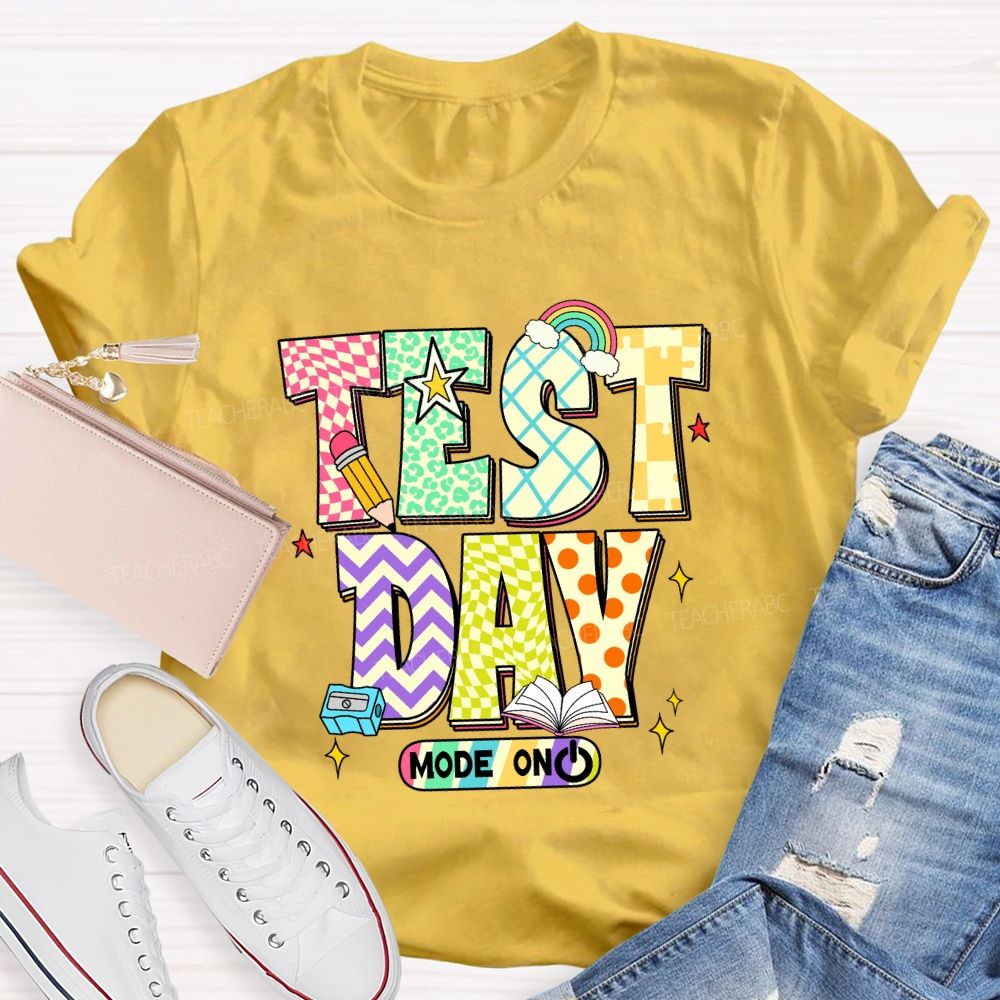 Test Day Mode On Plaid Print Teacher T-shirt