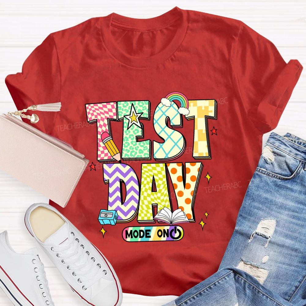 Test Day Mode On Plaid Print Teacher T-shirt
