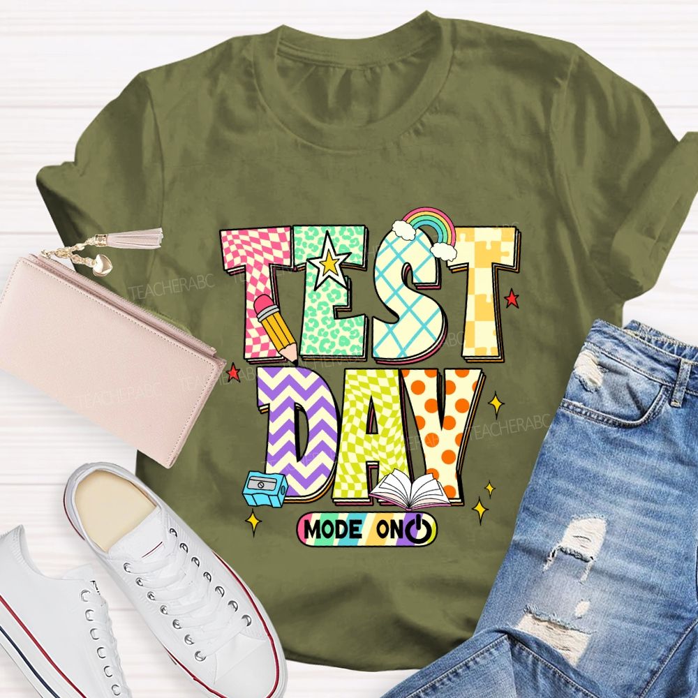 Test Day Mode On Plaid Print Teacher T-shirt