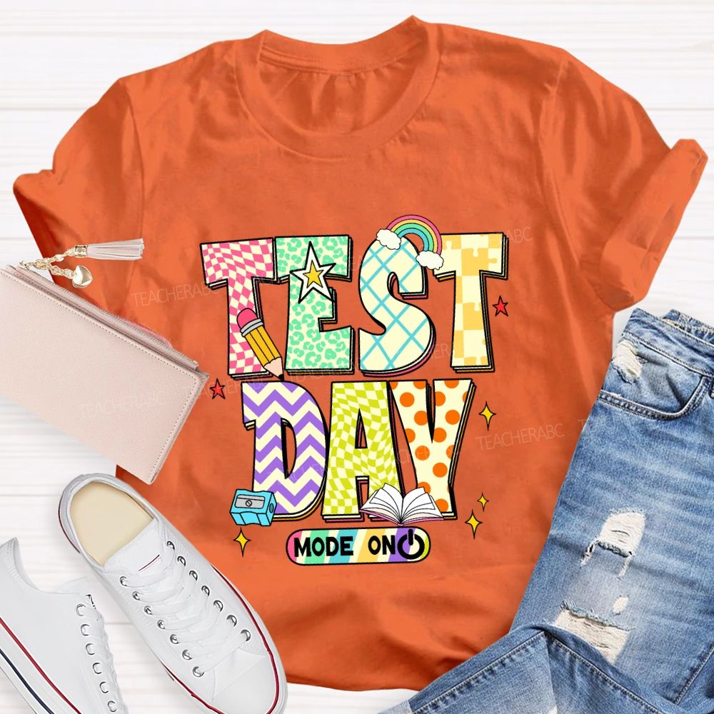 Test Day Mode On Plaid Print Teacher T-shirt
