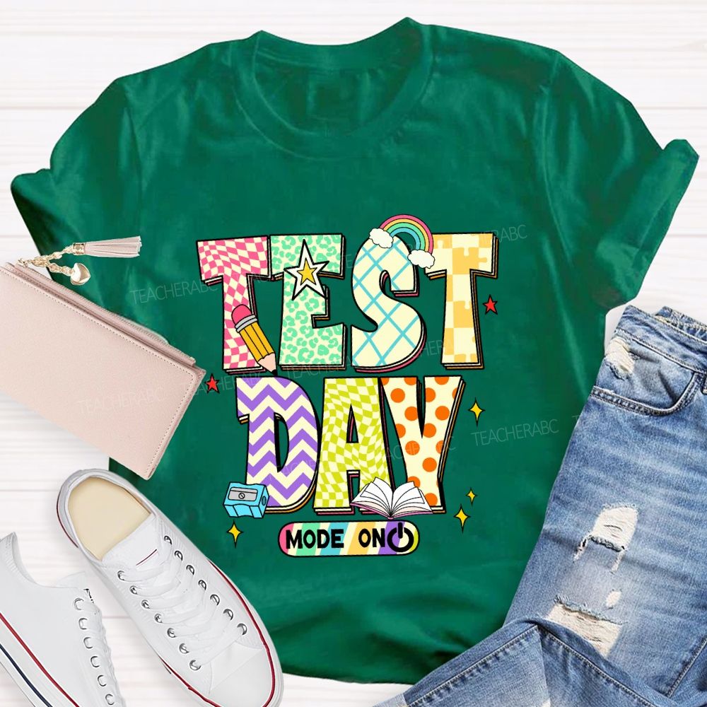 Test Day Mode On Plaid Print Teacher T-shirt