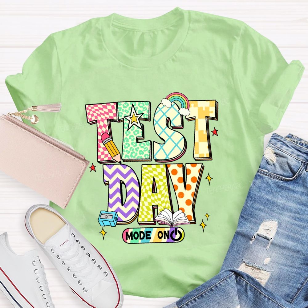 Test Day Mode On Plaid Print Teacher T-shirt