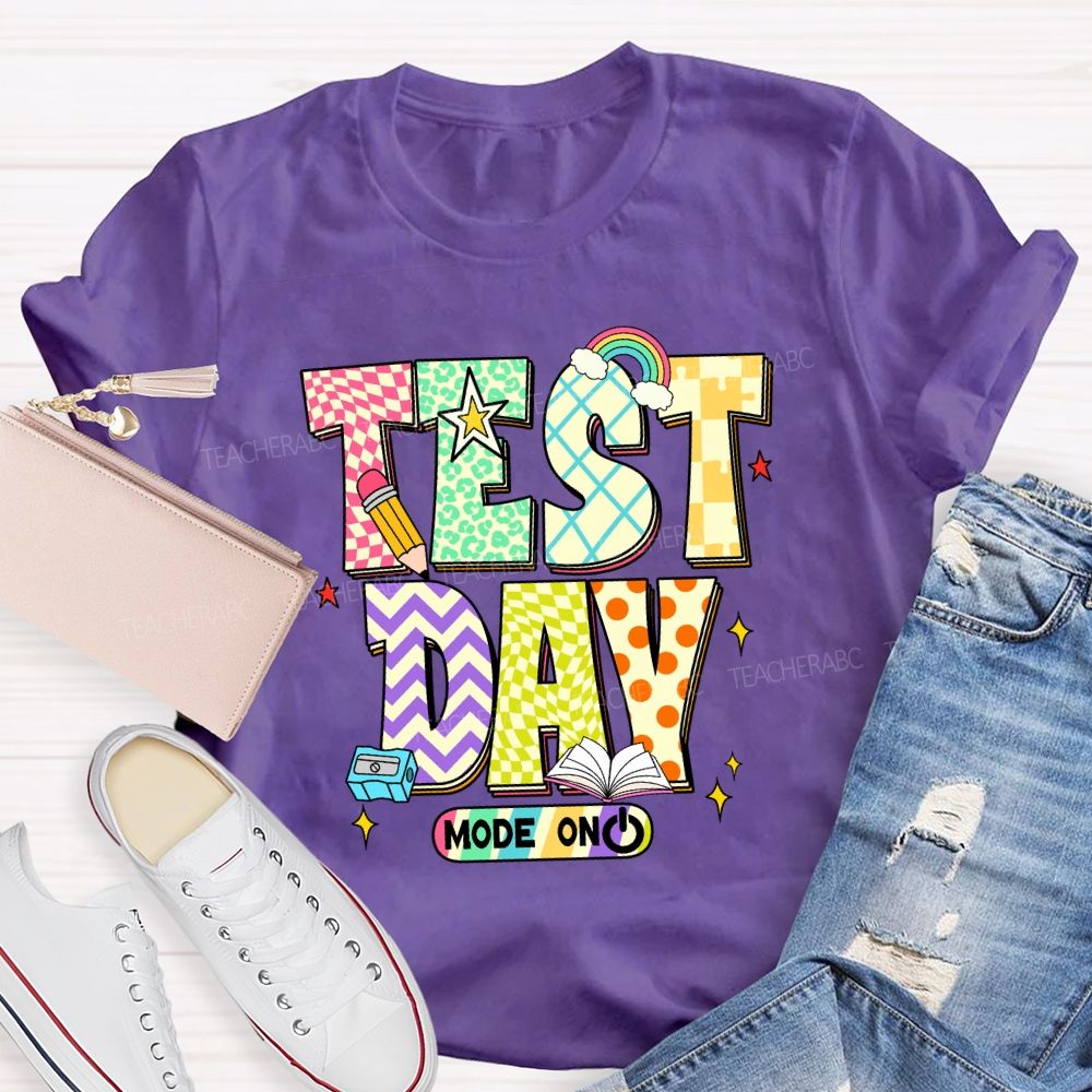 Test Day Mode On Plaid Print Teacher T-shirt