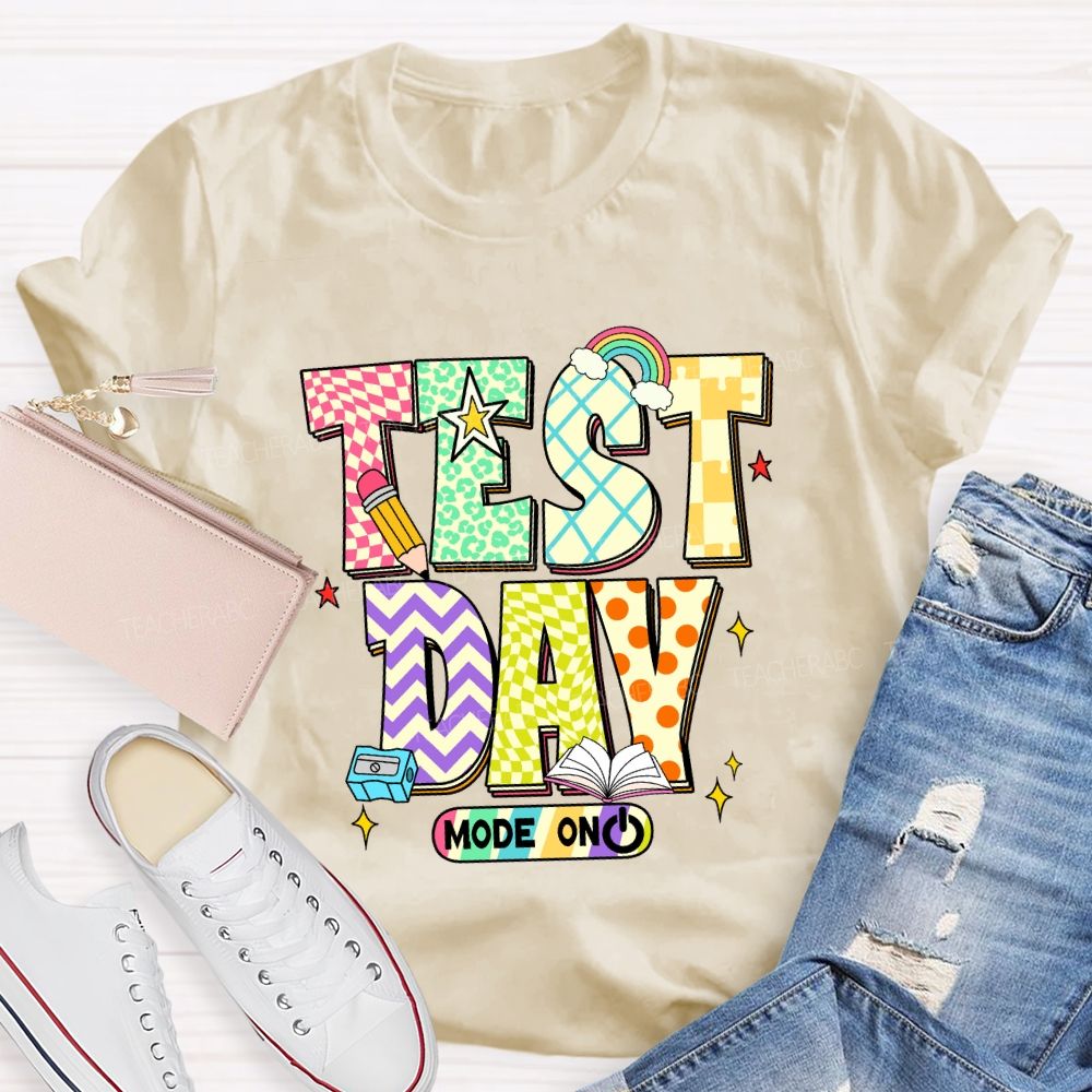 Test Day Mode On Plaid Print Teacher T-shirt