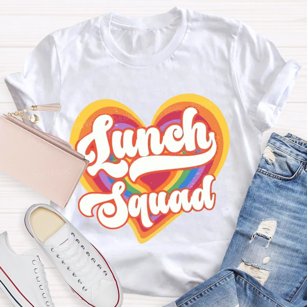 Lunch Squad Colorful Gradient Heart Teacher T-shirt