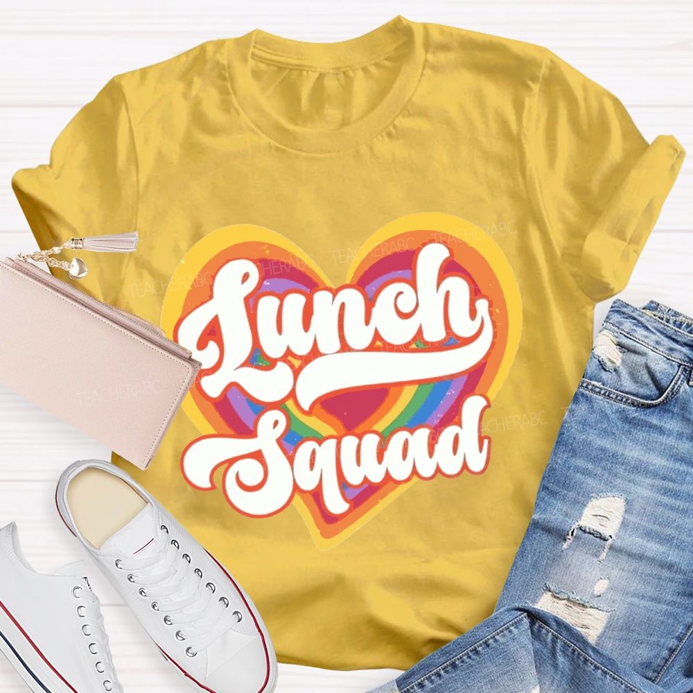 Lunch Squad Colorful Gradient Heart Teacher T-shirt