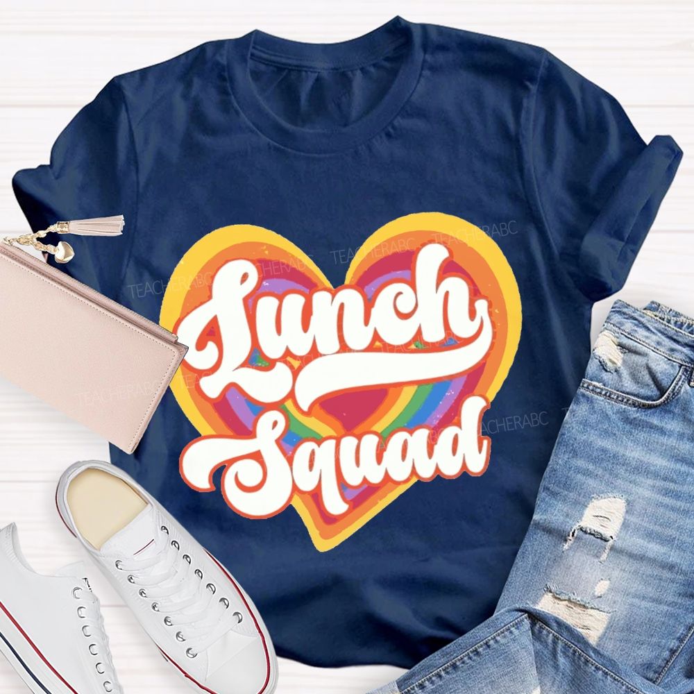 Lunch Squad Colorful Gradient Heart Teacher T-shirt