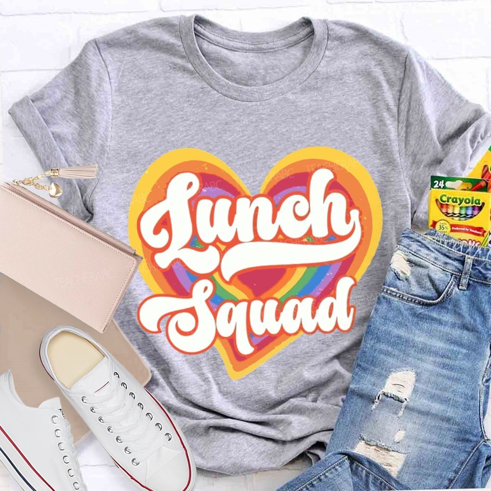 Lunch Squad Colorful Gradient Heart Teacher T-shirt