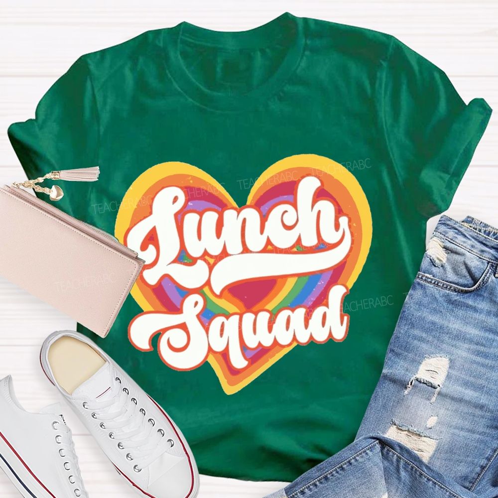 Lunch Squad Colorful Gradient Heart Teacher T-shirt