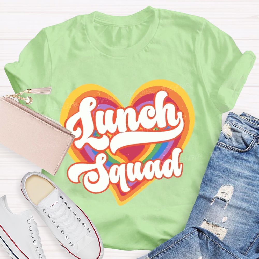 Lunch Squad Colorful Gradient Heart Teacher T-shirt