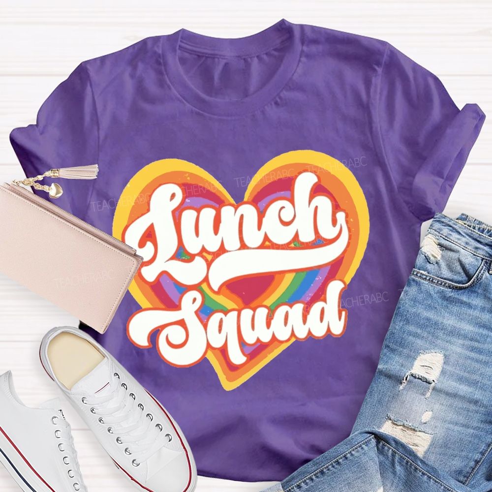 Lunch Squad Colorful Gradient Heart Teacher T-shirt