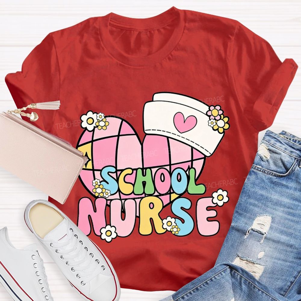 School Nurse Nurse'S Cap And Heart T-shirt