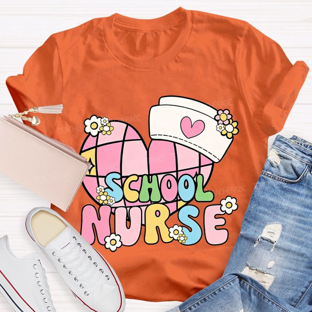 School Nurse Nurse'S Cap And Heart T-shirt