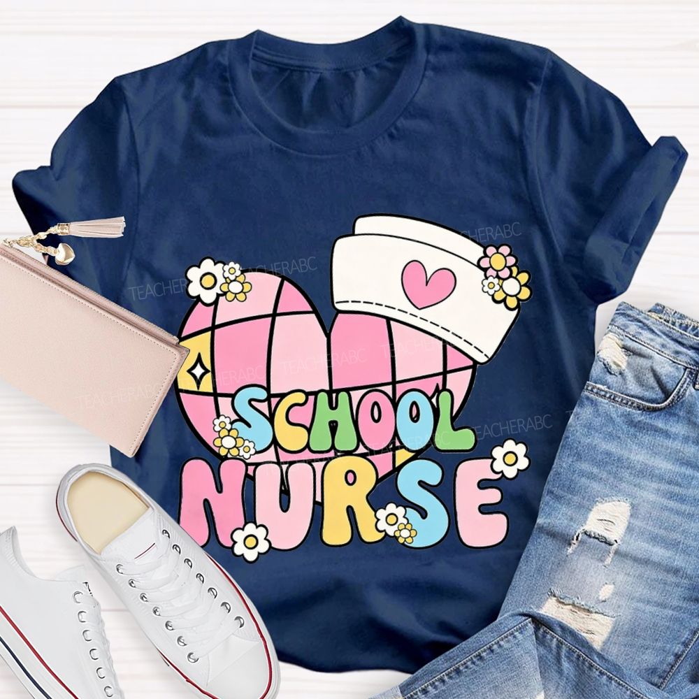 School Nurse Nurse'S Cap And Heart T-shirt