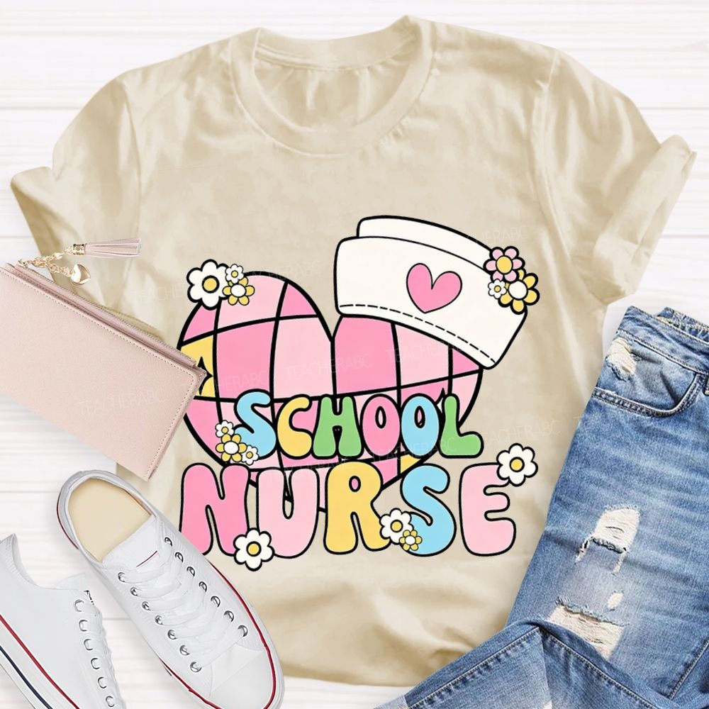 School Nurse Nurse'S Cap And Heart T-shirt