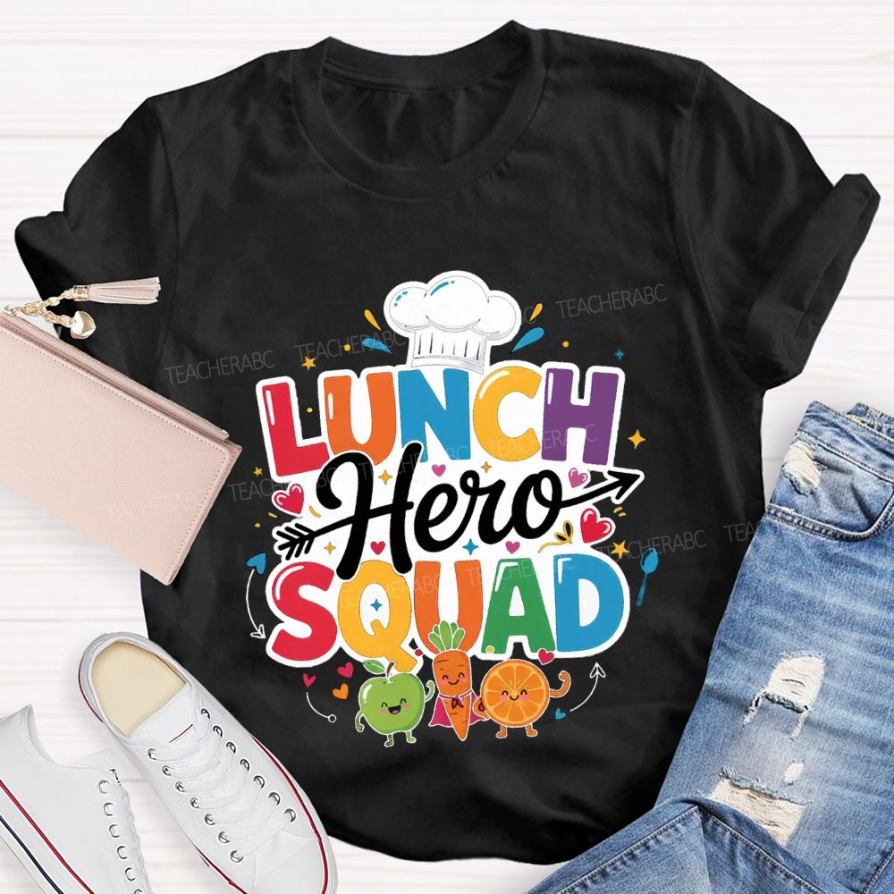 Lunch Hero Squad Chef'S Hat And Colored Lettering T-shirt