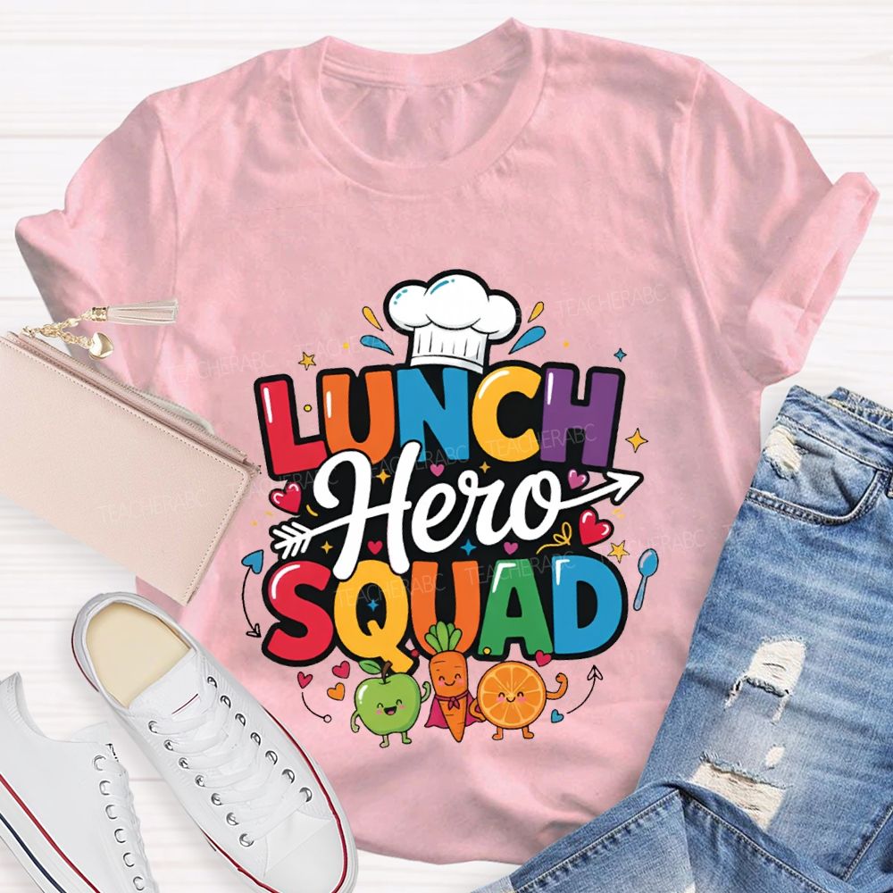Lunch Hero Squad Chef'S Hat And Colored Lettering T-shirt