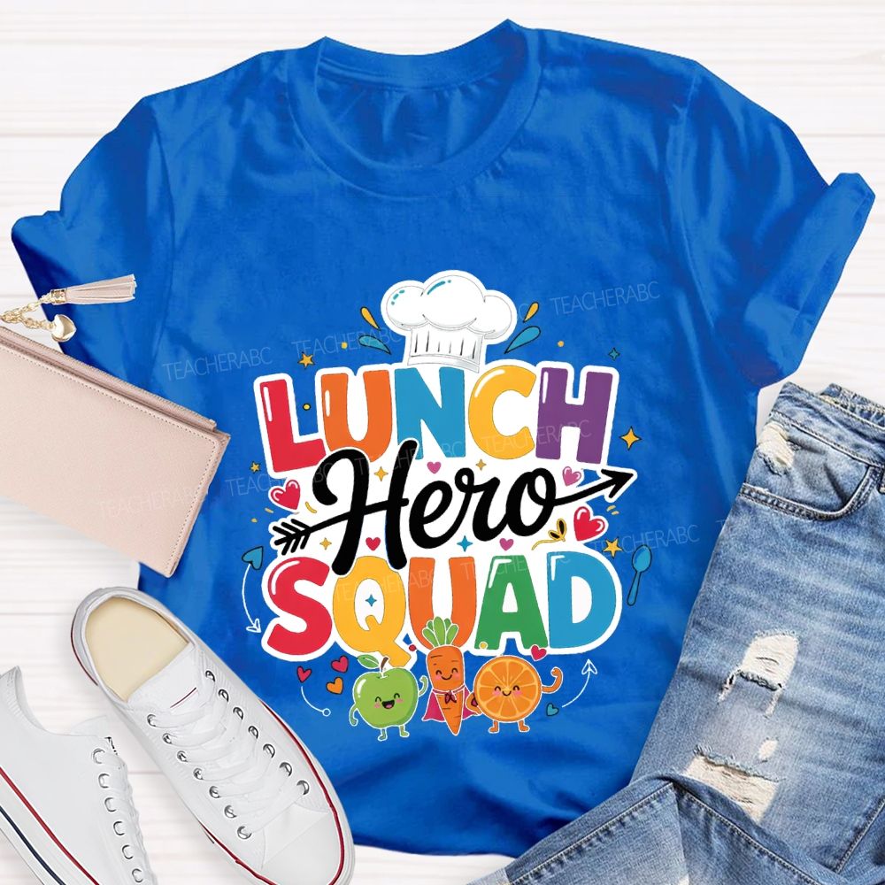 Lunch Hero Squad Chef'S Hat And Colored Lettering T-shirt