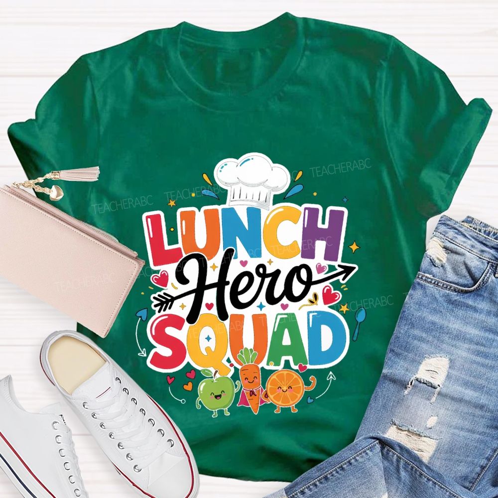 Lunch Hero Squad Chef'S Hat And Colored Lettering T-shirt
