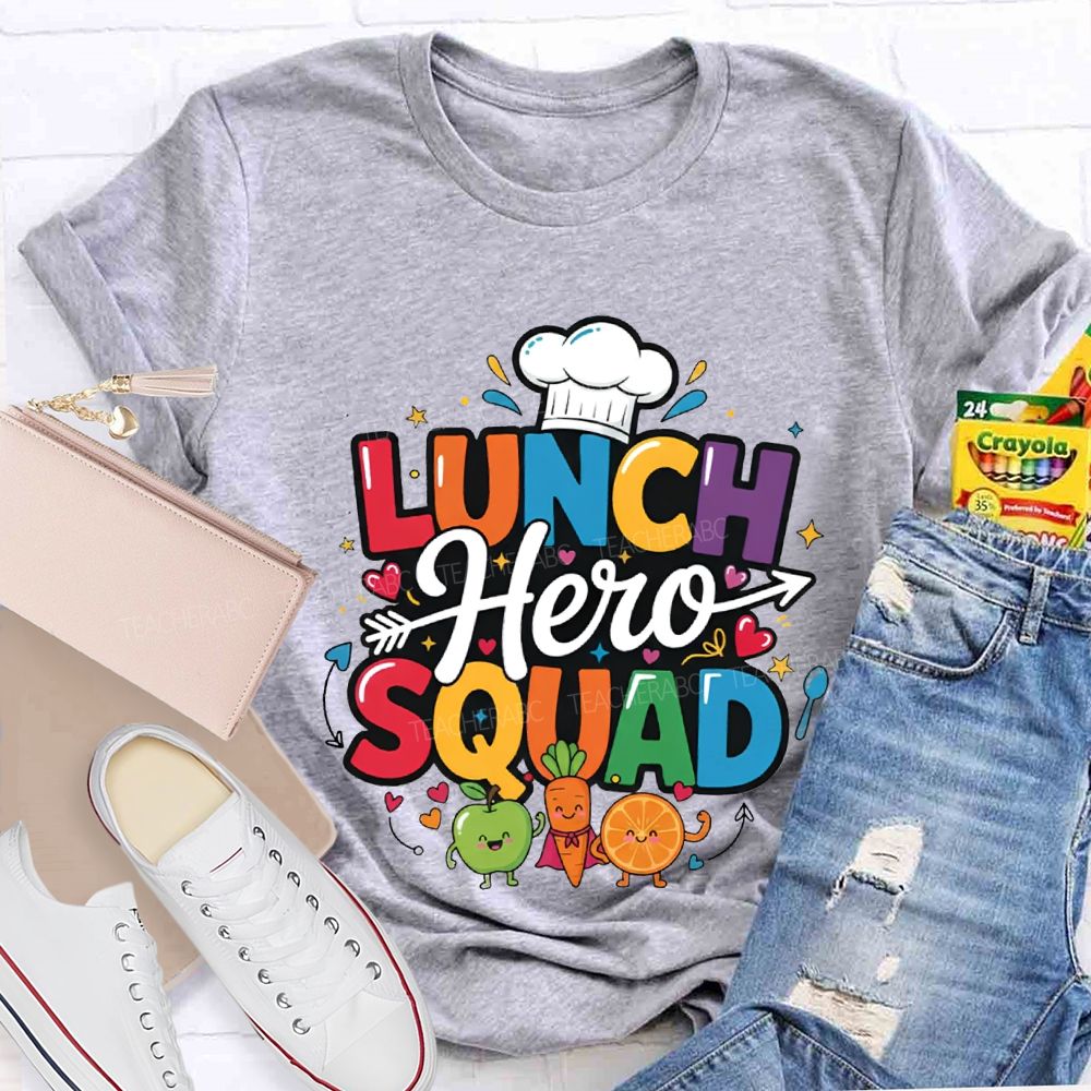 Lunch Hero Squad Chef'S Hat And Colored Lettering T-shirt
