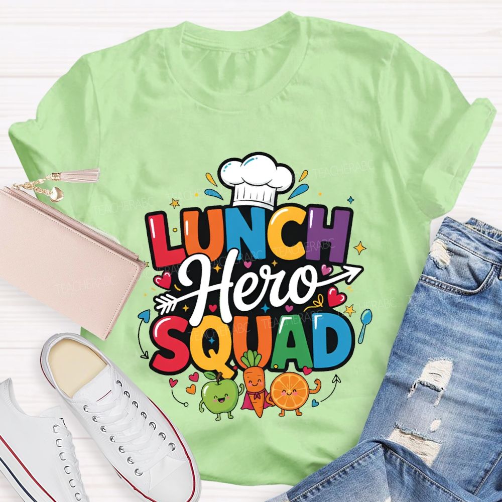 Lunch Hero Squad Chef'S Hat And Colored Lettering T-shirt