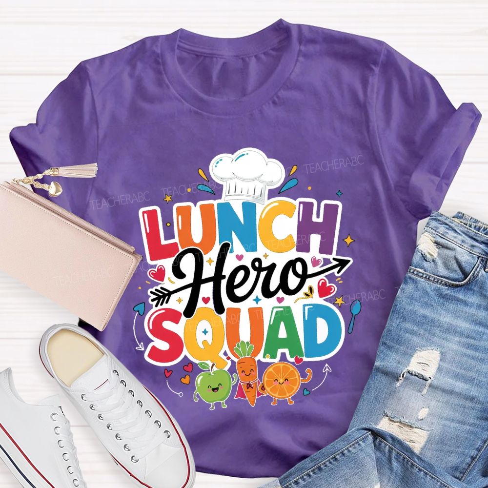 Lunch Hero Squad Chef'S Hat And Colored Lettering T-shirt