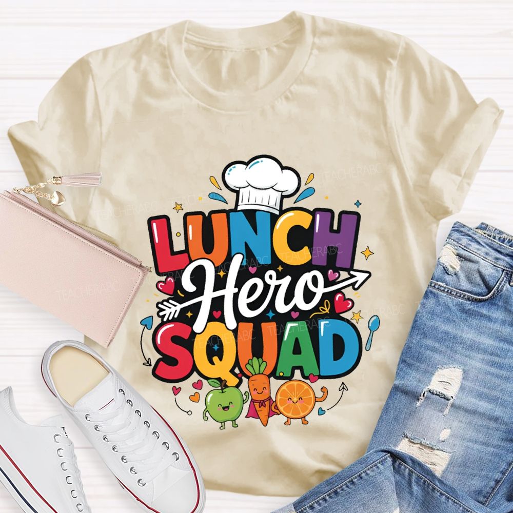 Lunch Hero Squad Chef'S Hat And Colored Lettering T-shirt