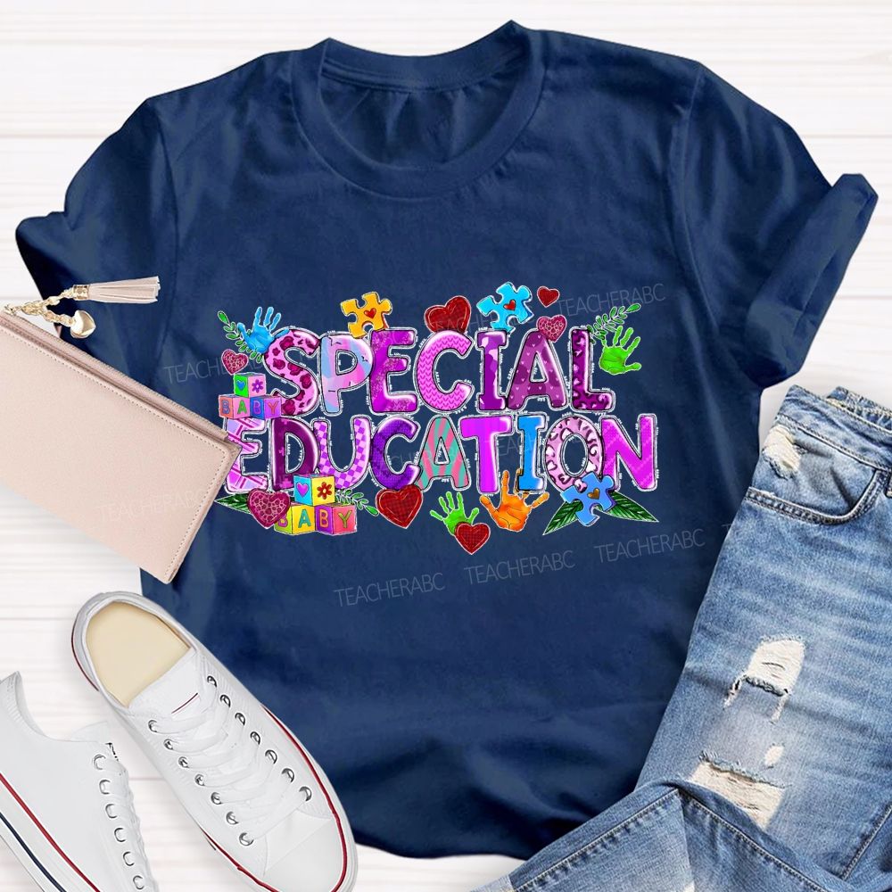 Special Education Purple Letters Heart  Teacher T-shirt