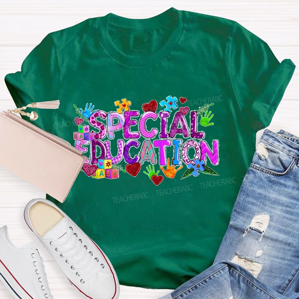 Special Education Purple Letters Heart  Teacher T-shirt