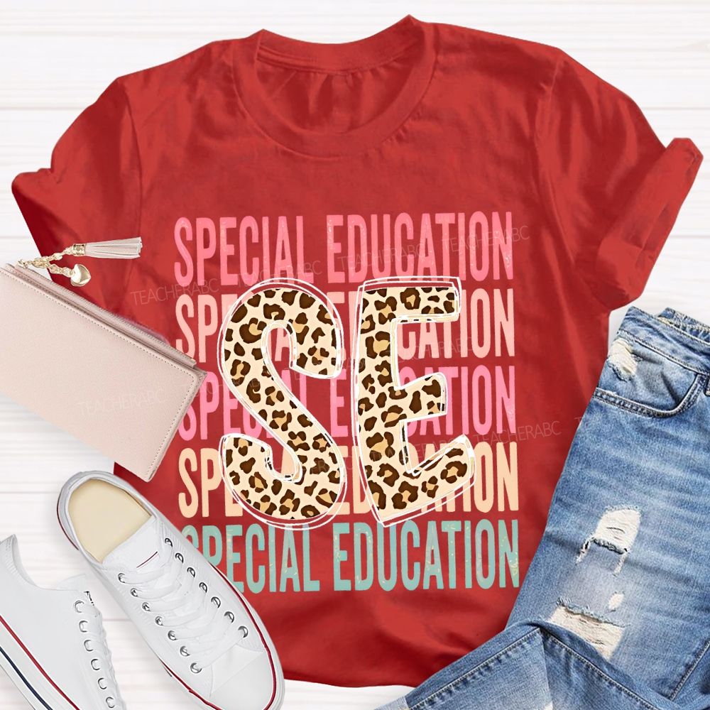 Special Education Leopard Print Letters  Teacher T-shirt