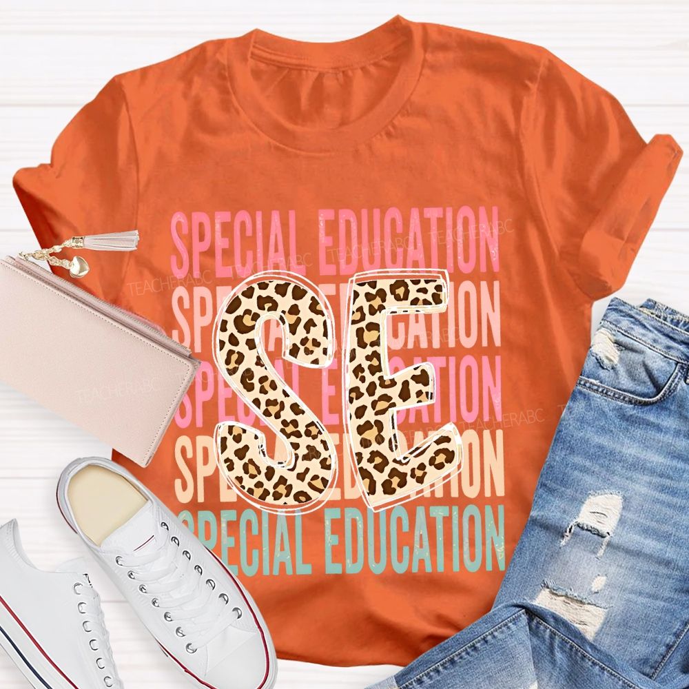 Special Education Leopard Print Letters  Teacher T-shirt