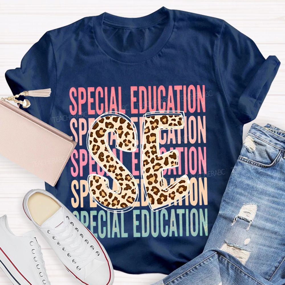 Special Education Leopard Print Letters  Teacher T-shirt