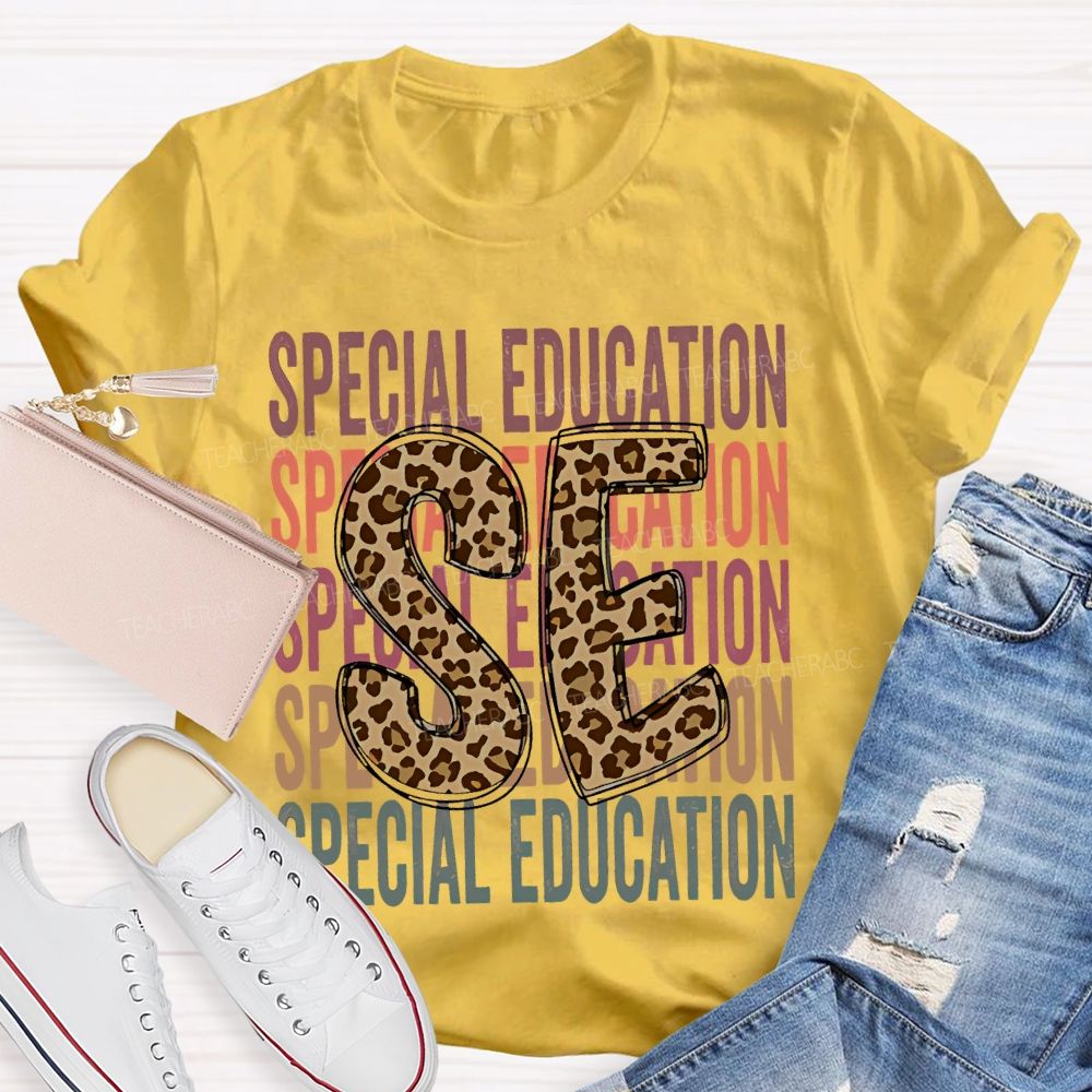 Special Education Leopard Print Letters  Teacher T-shirt