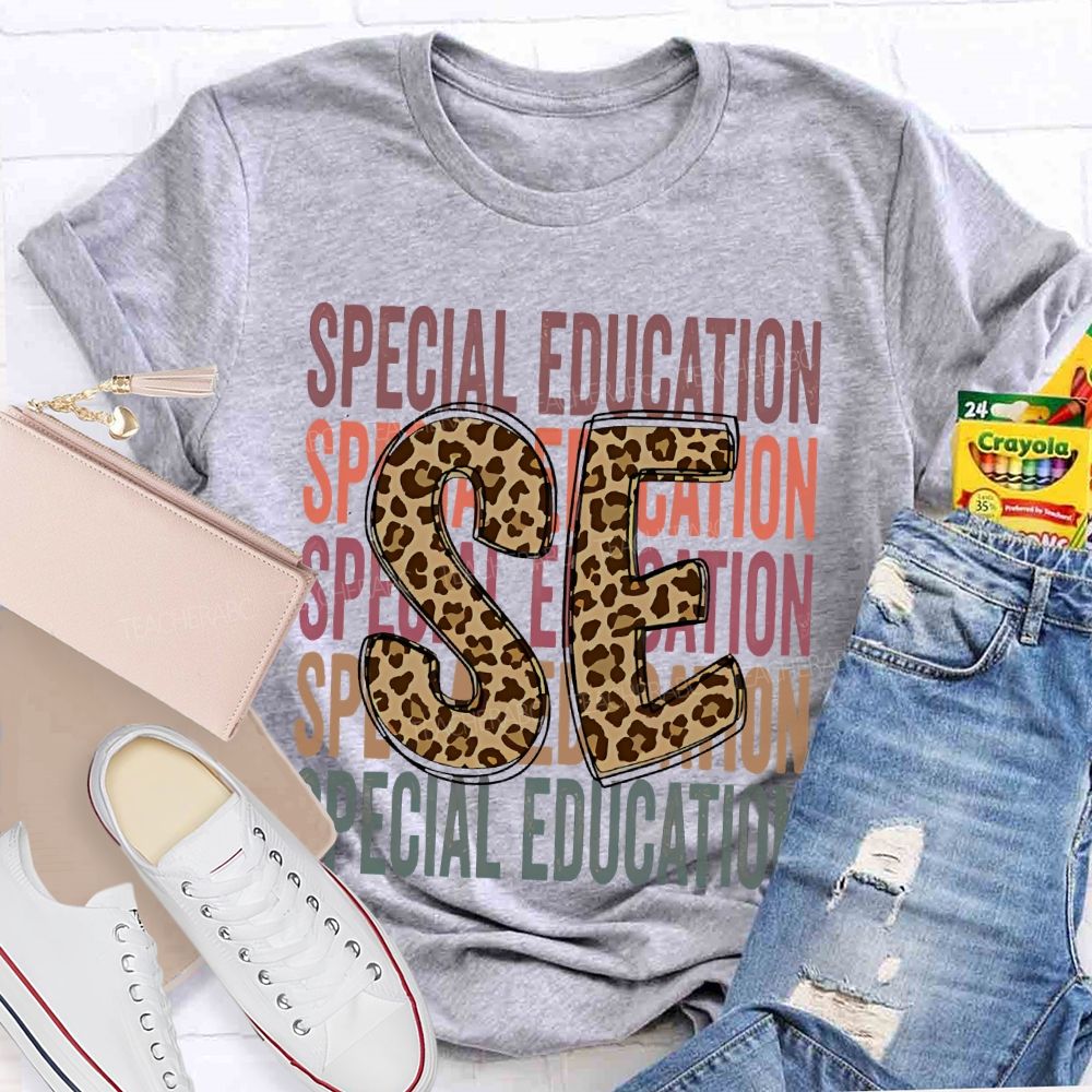 Special Education Leopard Print Letters  Teacher T-shirt