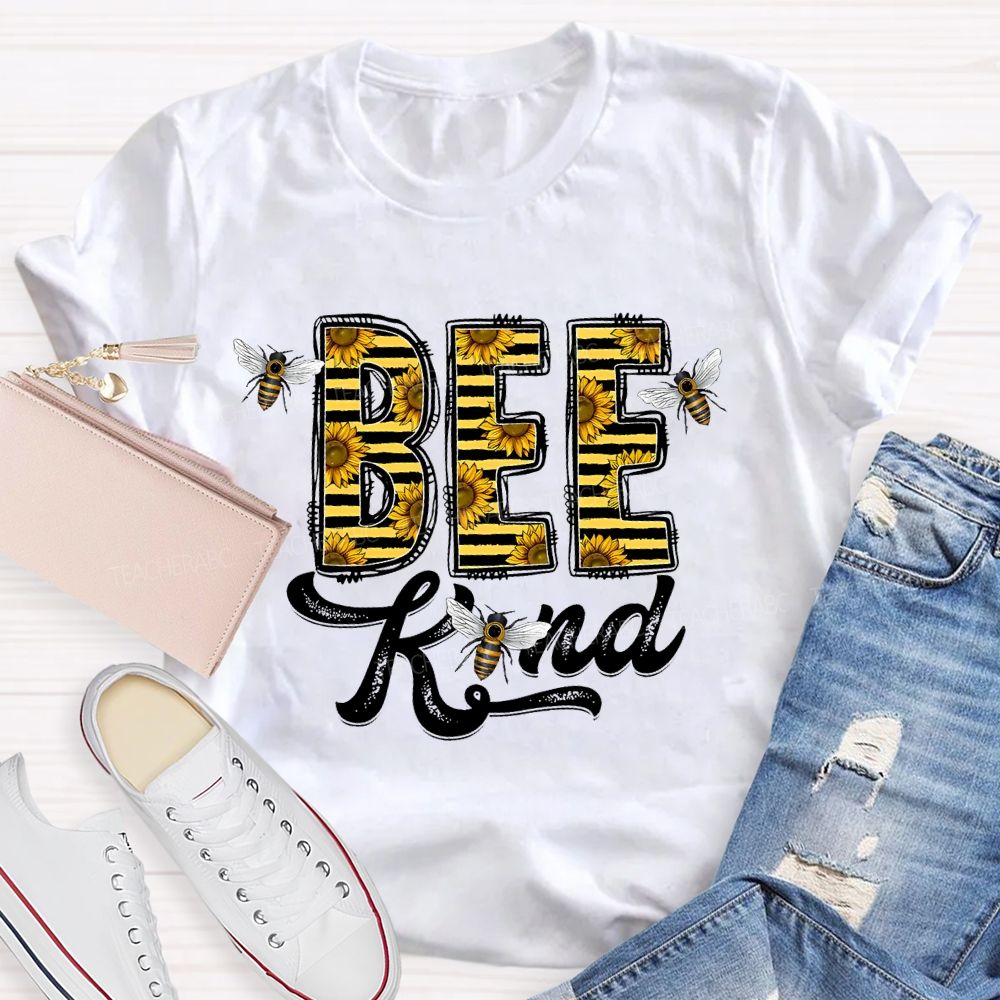 Bee Kind Sunflower Letters  Teacher T-shirt