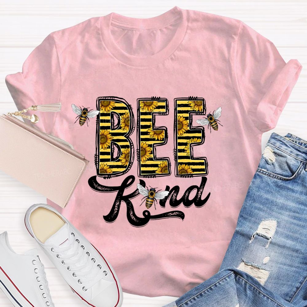 Bee Kind Sunflower Letters  Teacher T-shirt