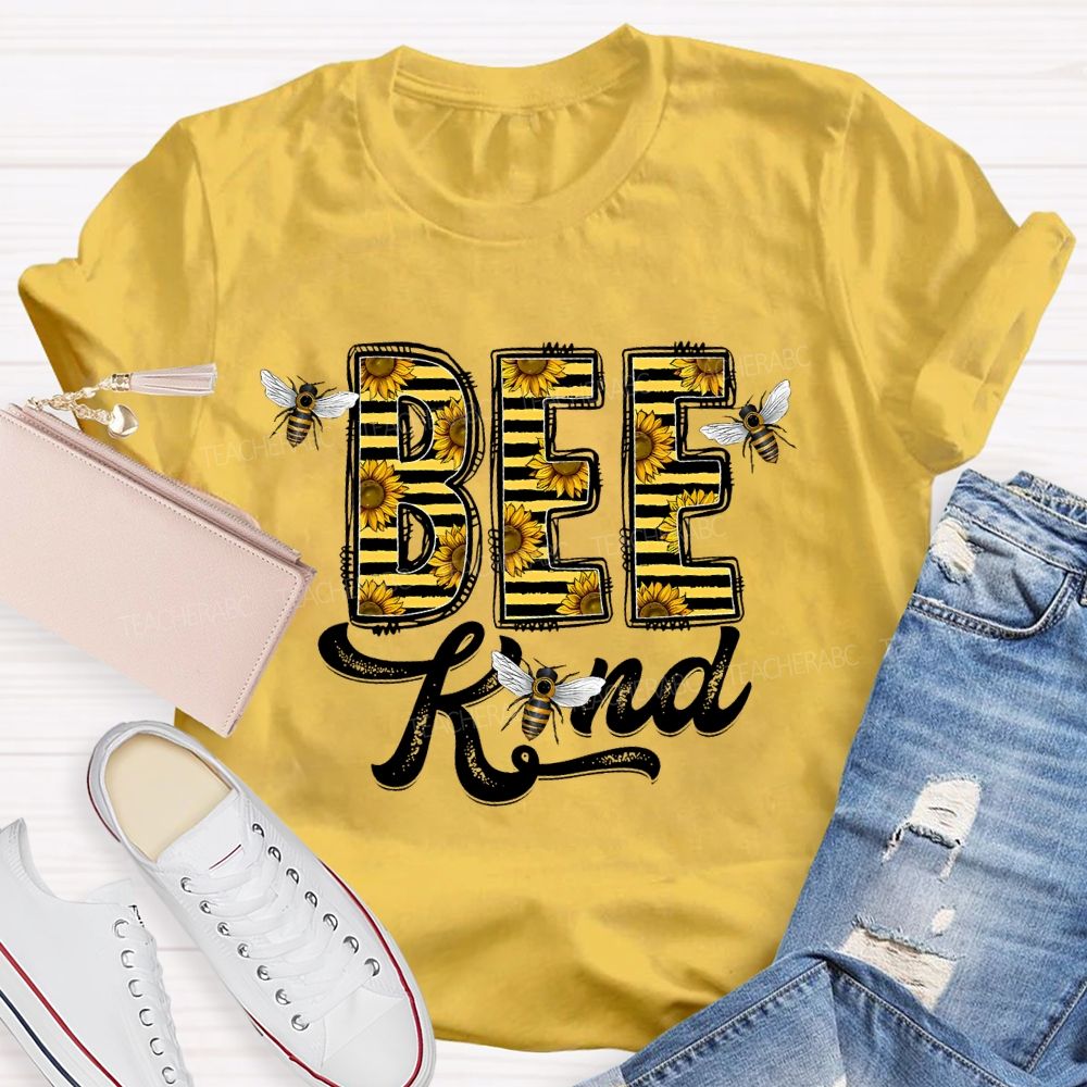 Bee Kind Sunflower Letters  Teacher T-shirt
