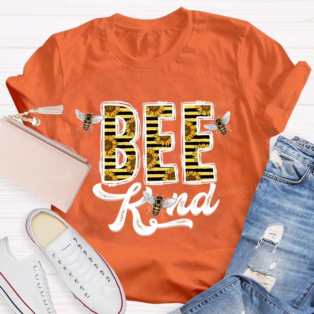 Bee Kind Sunflower Letters  Teacher T-shirt