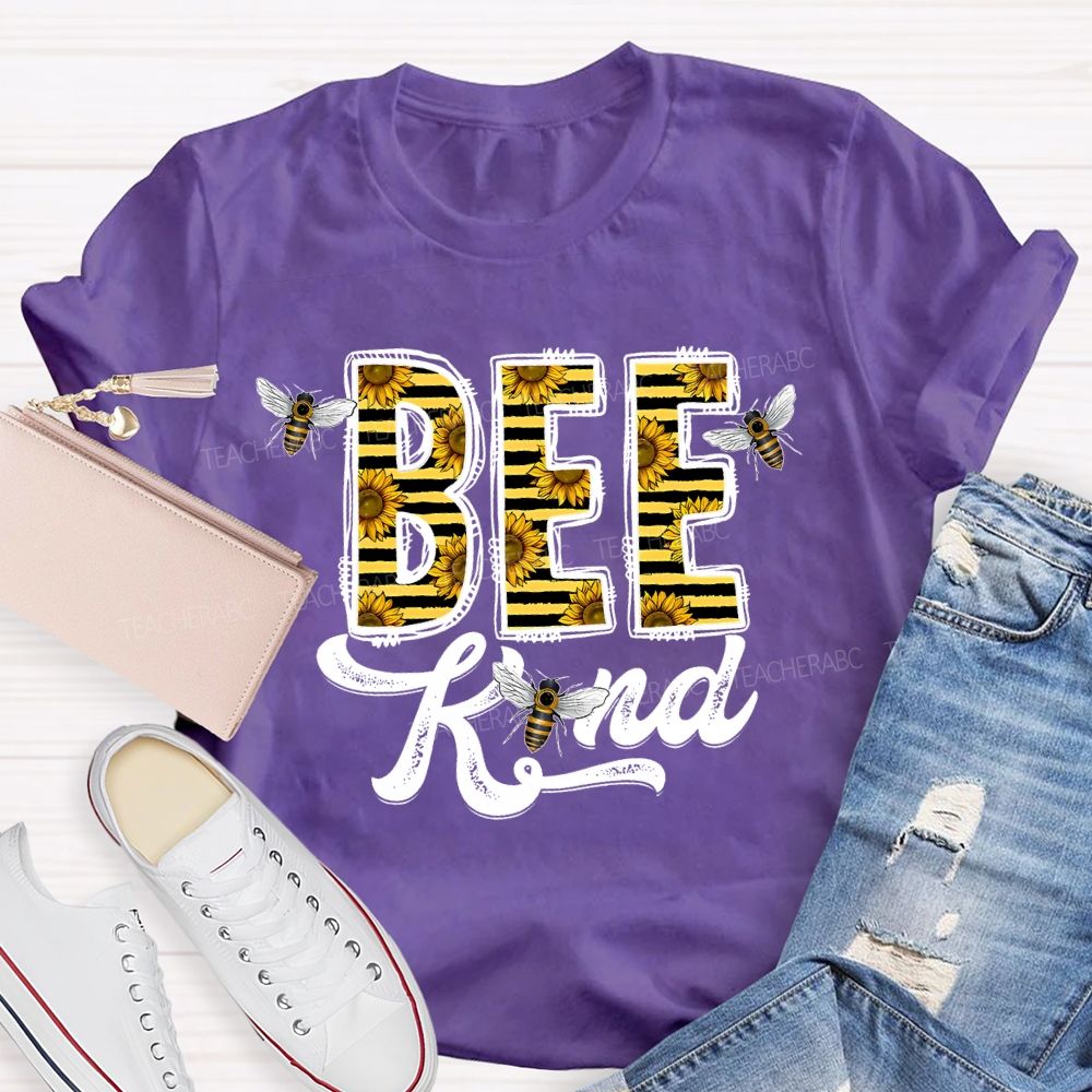 Bee Kind Sunflower Letters  Teacher T-shirt